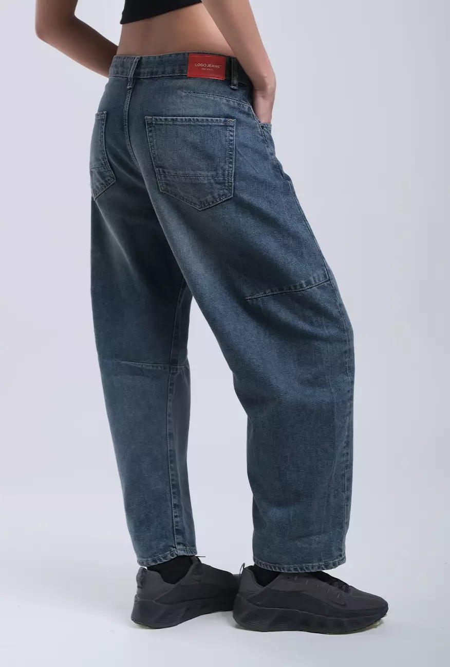 Celana Jeans Wanita Barrel Sora Medium Blue