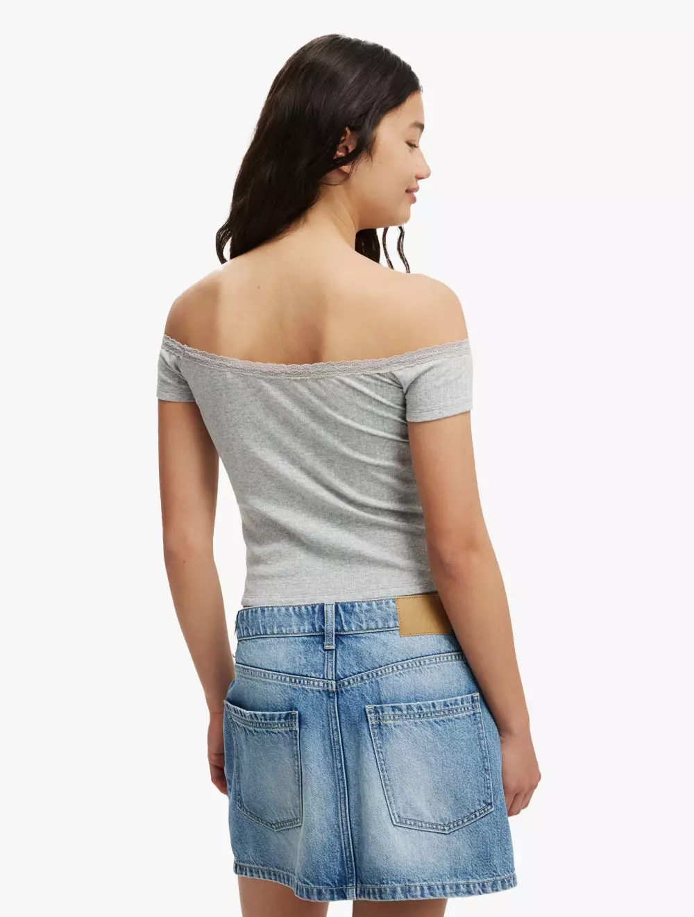 Cotton On -  Pakaian Wanita  - Sasha Lace Trim Off The Shoulder Top - Grey Marle