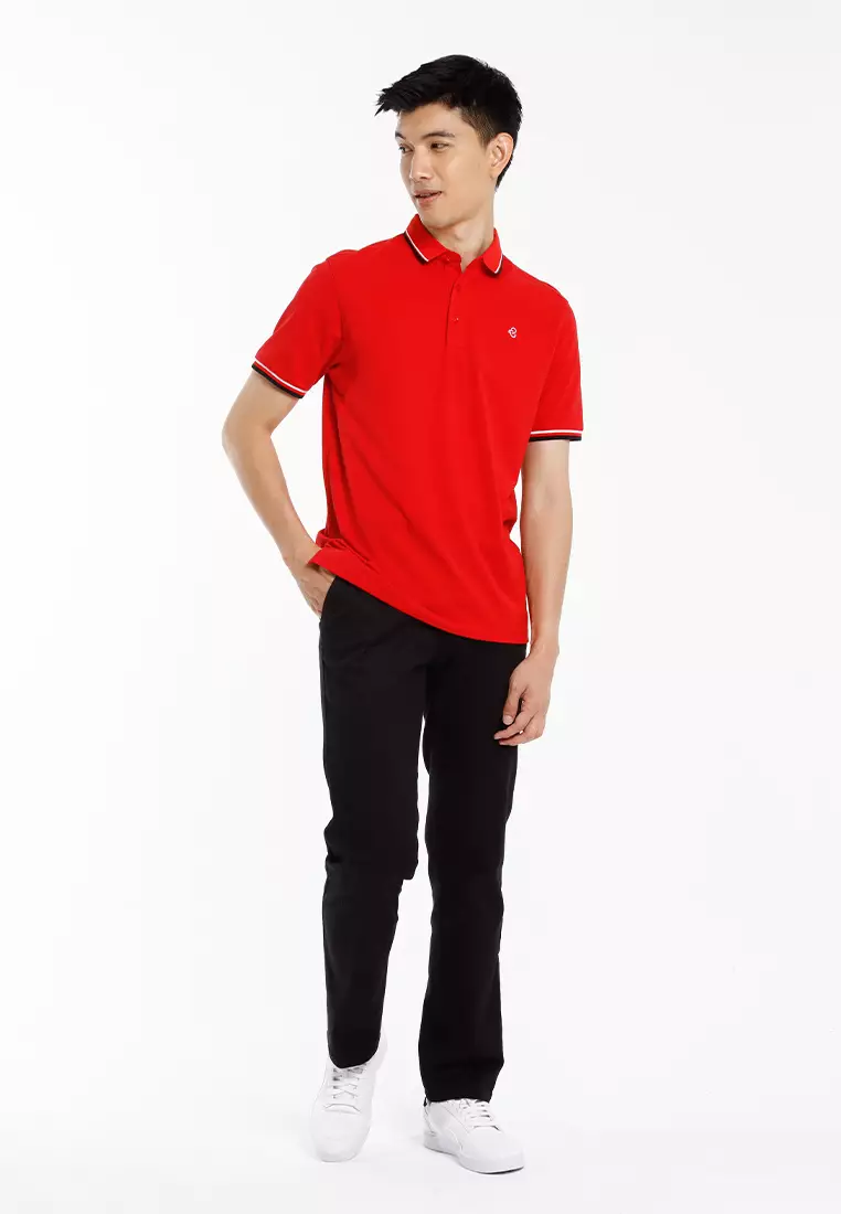 Byford Cotton Mixed No Pocket Polo Slim Fit Collar Tee Mens - 3625001A-75Red