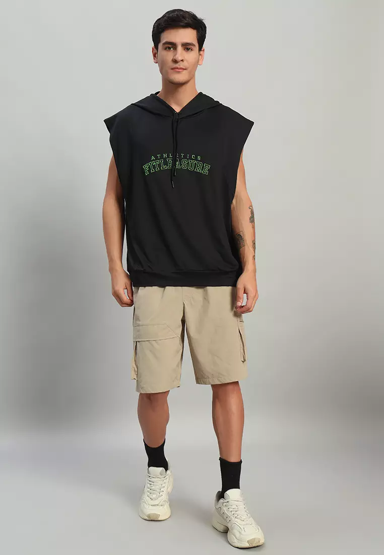Hoodie Kebesaran Tanpa Lengan Atletik Pria