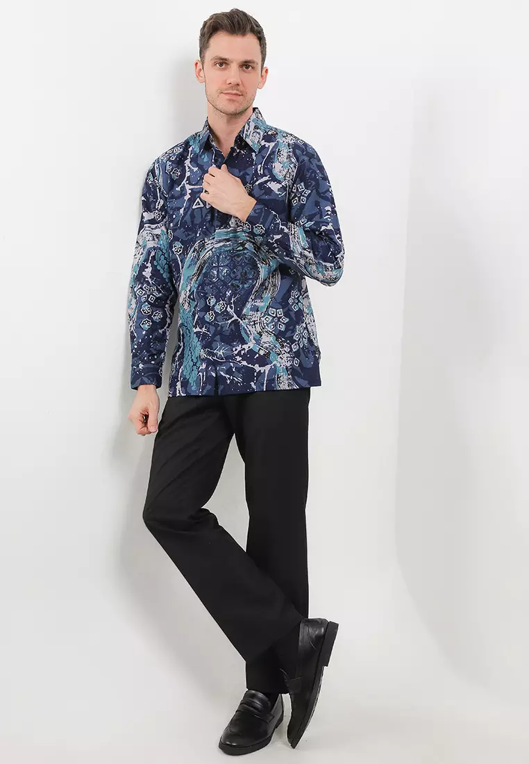 Kemeja Lengan Panjang Pria Reguler Fit Hairiz Blue