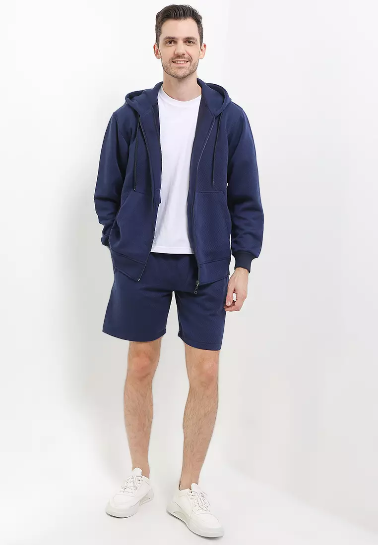 SYZLO Jaket Hoodie Zipper Maze Cotton Fleece - Navy Blue