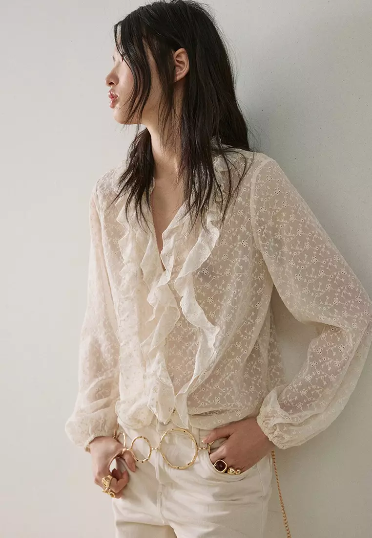 Jual Mango Ruffled Embroidered Blouse Original 2026 | ZALORA Indonesia