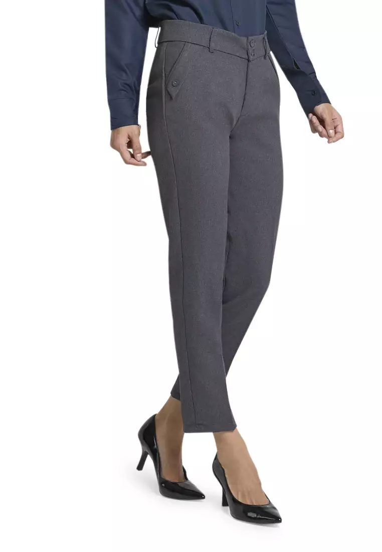 Fitzgerald Celana Kerja Motif Solid Trousers Bawahan Wanita Formal - Abu Tua