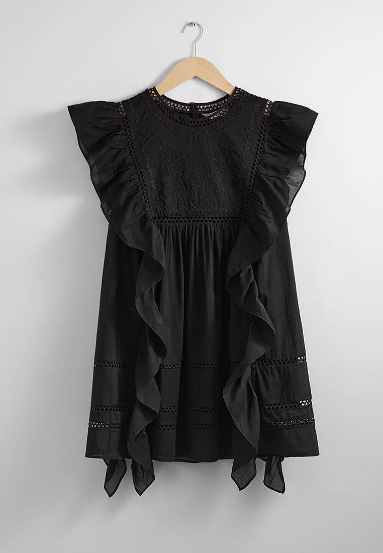 Embroidered Ruffle Mini Dress