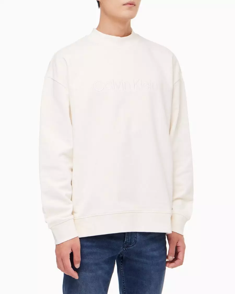 Calvin Klein Monogram Logo Mock Neck Sweatshirt in White