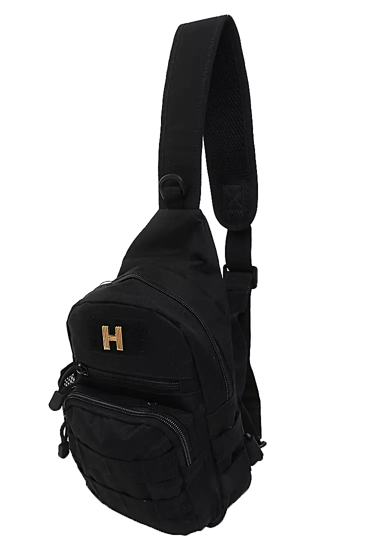 Corner Tas Selempang Crossbody Bag Minimalis Tahan Air Desain Militer Pria Dan Wanita Material Nylon ORIGINAL - Black