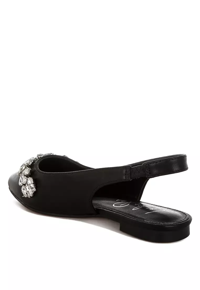 Diamante Embellished Flat Sandals in Black
