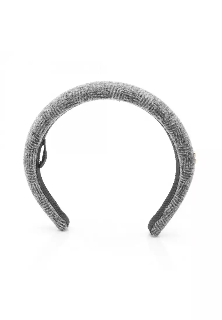 Pre-Loved MIU MIU tweed logo headband fabric gray