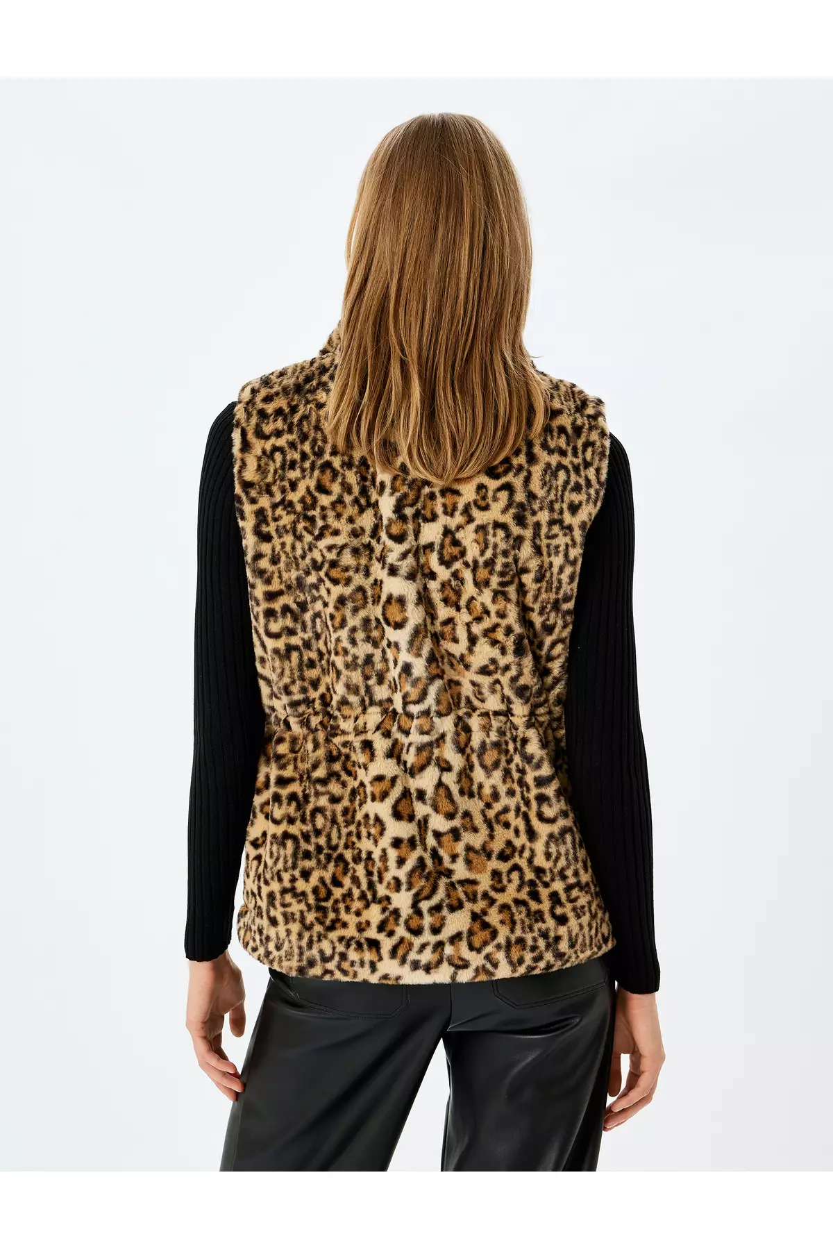 Sleeveless Leopard Print Faux Fur Vest