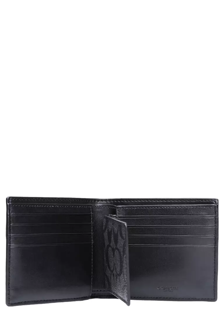 Boxed 3 In 1 Wallet Gift Set In Signature Canvas in Charcoal/ Black CW344