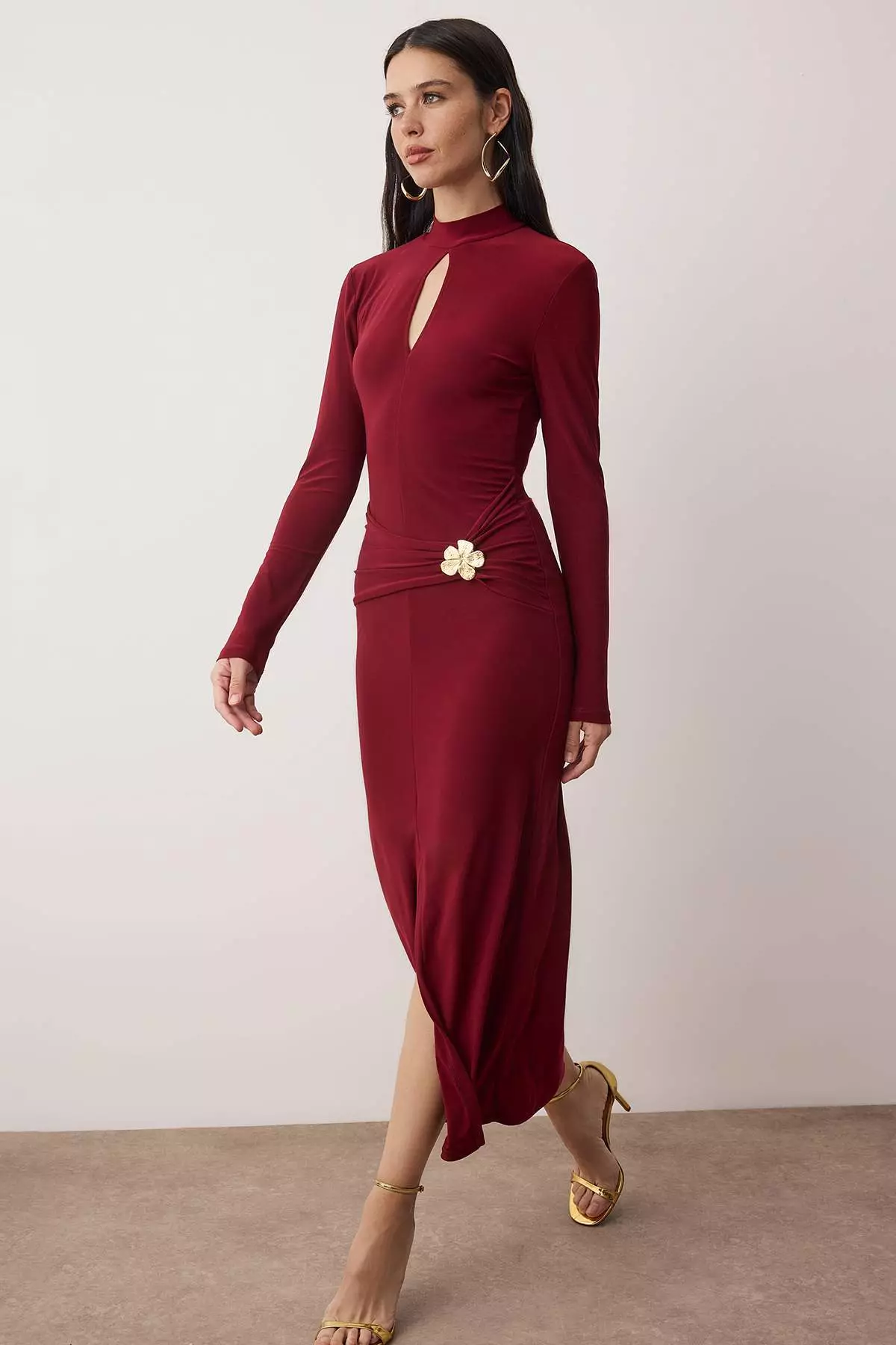 Buy Trendyol Burgundy Accessory Detailed Knitted Maxi Lined Dress  Tpraw26El11 Online | ZALORA Malaysia
