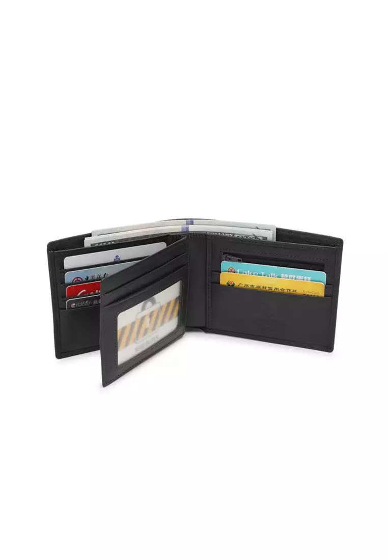 Men's RFID Blocking Tri Fold Wallet with Coin Compartment - Black