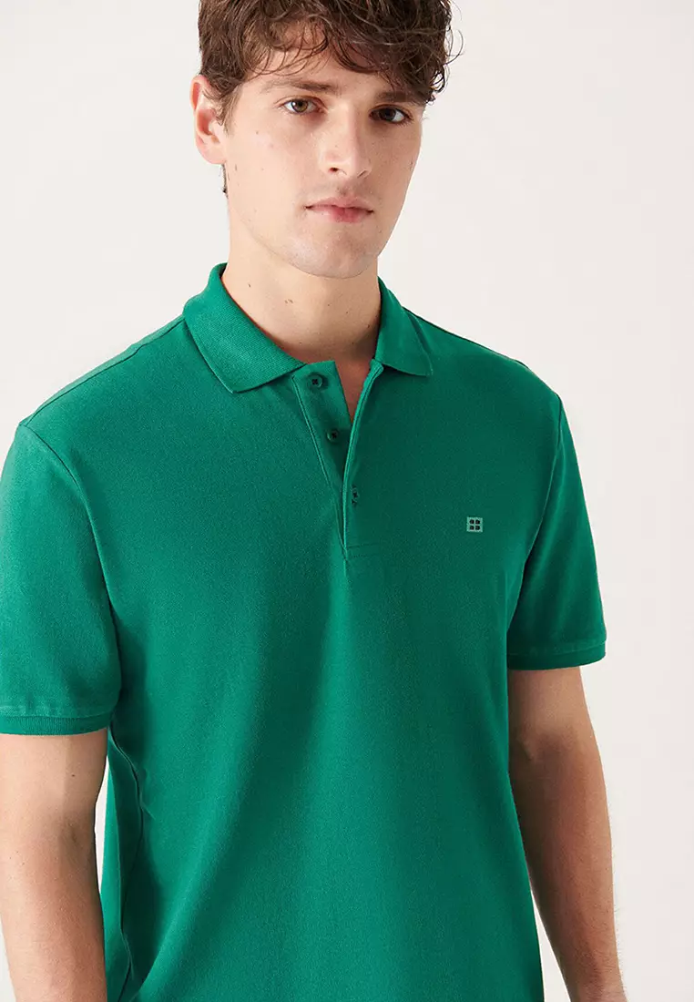 Men's Green 100% Cotton Cool Polo Collar T-Shirt E 001004
