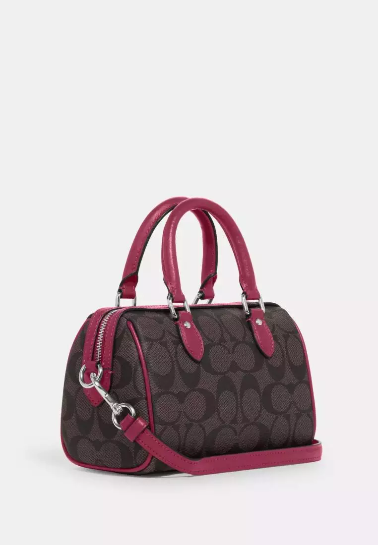 Coach Mini Rowan Crossbody In Signature Canvas Brown Bright Violet