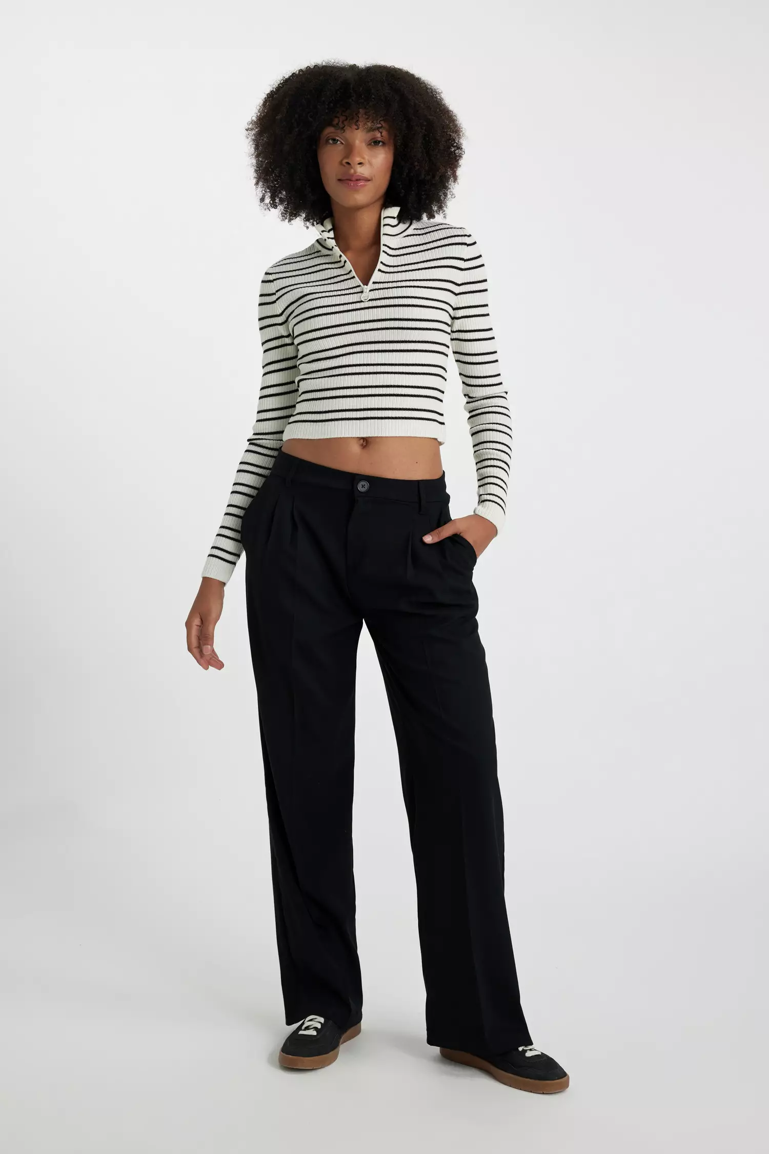Buy Defacto women regular fit plain drawstring pants black Online