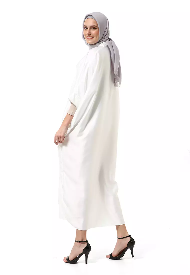 Kahitna Kaftan Pakaian Muslimah Premium Motif Polos High Quality - Putih