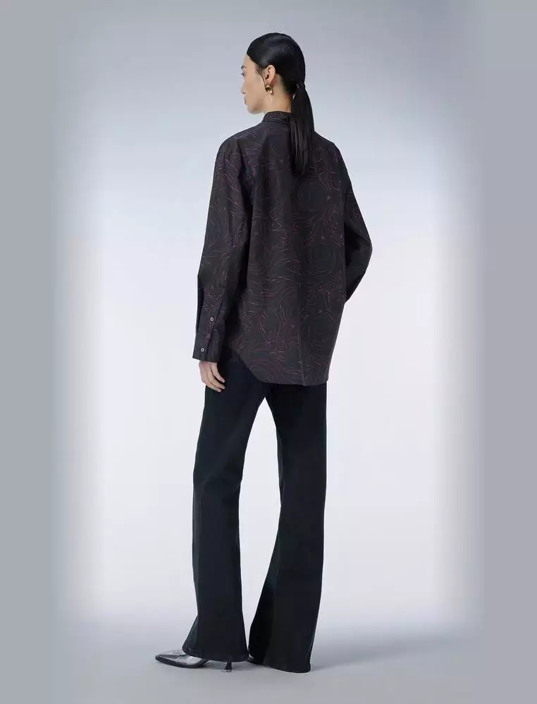 Long Sleeve Collared Printed Shirt