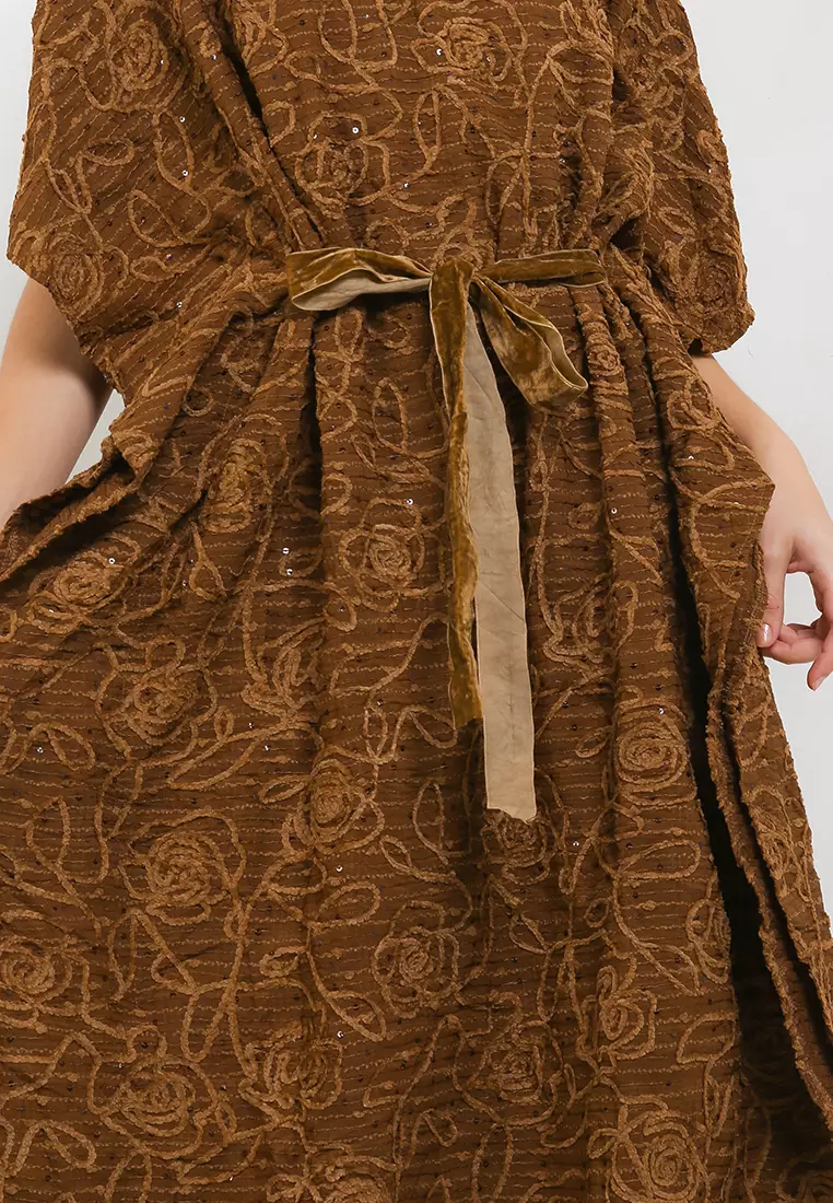 Sequined Rossette Kaftan With Velvet Belt