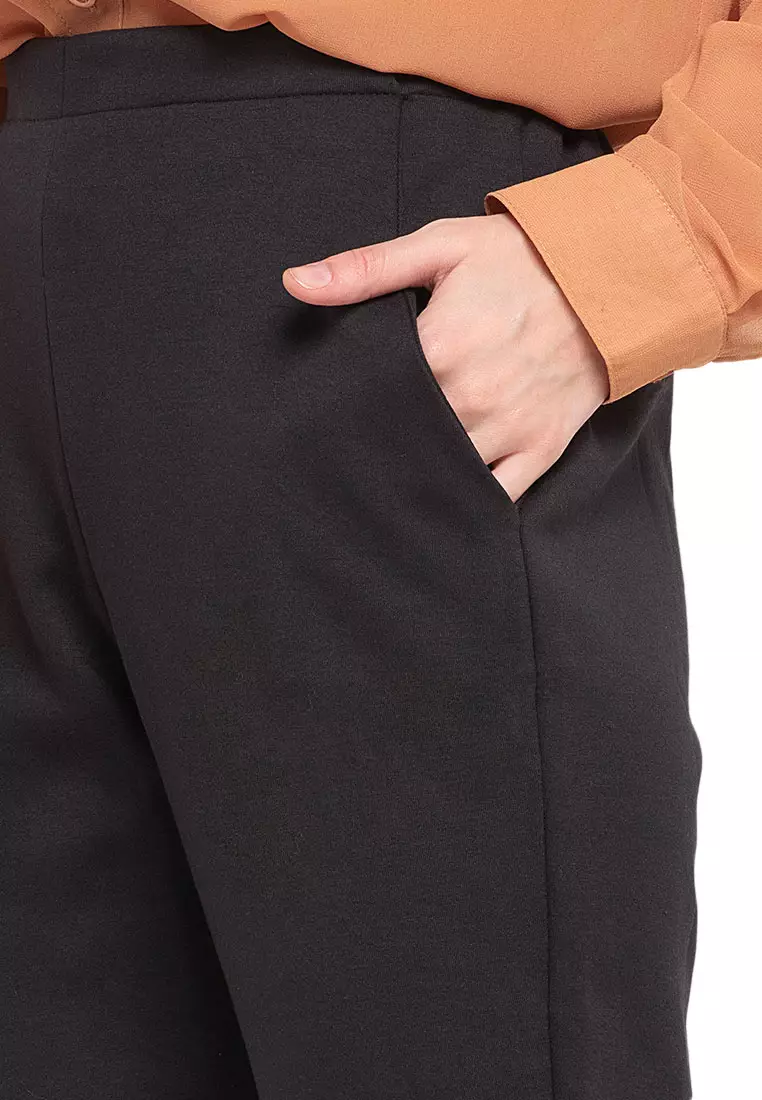 Ailen Tapered Long Pants Motif Solid High Quality Bawahan Wanita - Black