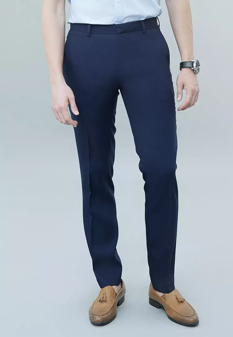 Johnwin - Celana Formal - Celana Pria - Navy - Polyester - Slim Fit - F.1023.010.127.C