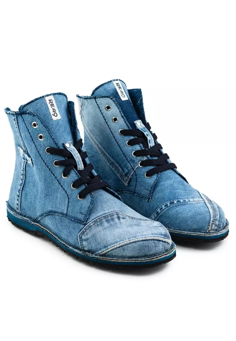 STAGE JEANS 靴子 - 100% 義大利製造，採用回收牛仔褲和廢棄輪胎製成鞋底。 STAGE JEANS 系列靴子 - 藍色
