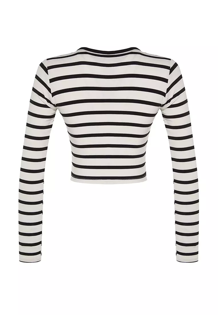 Striped Fitted Crop Knit Top