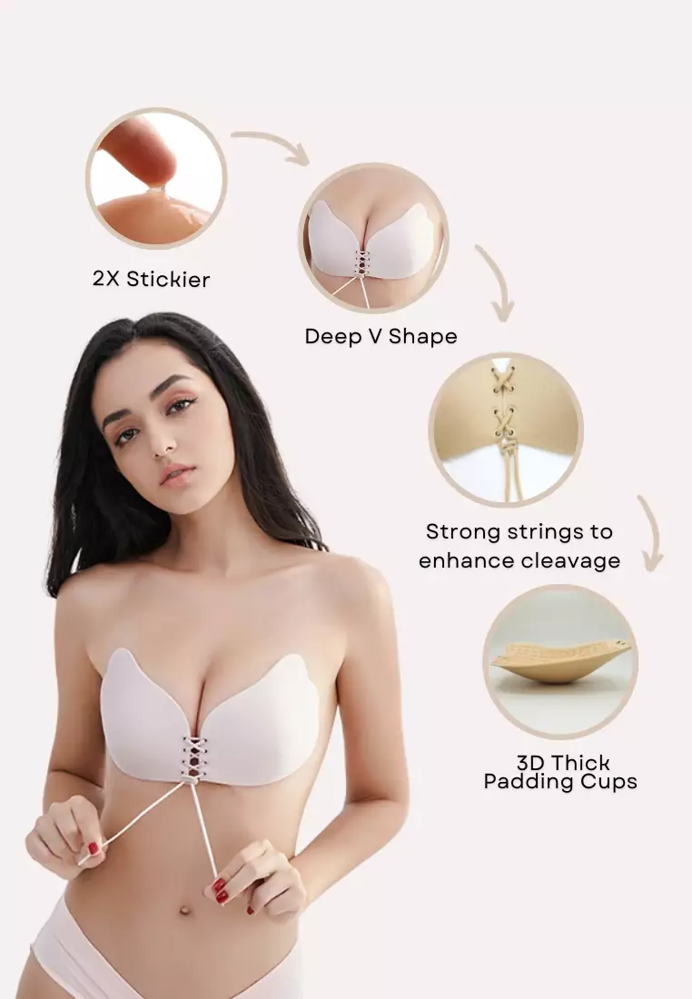 Special Bundle Amara Butterfly Push Up Nubra in Black Seamless Invisible Reusable Adhesive Stick on Wedding Bra and Nipple Cover Silicone