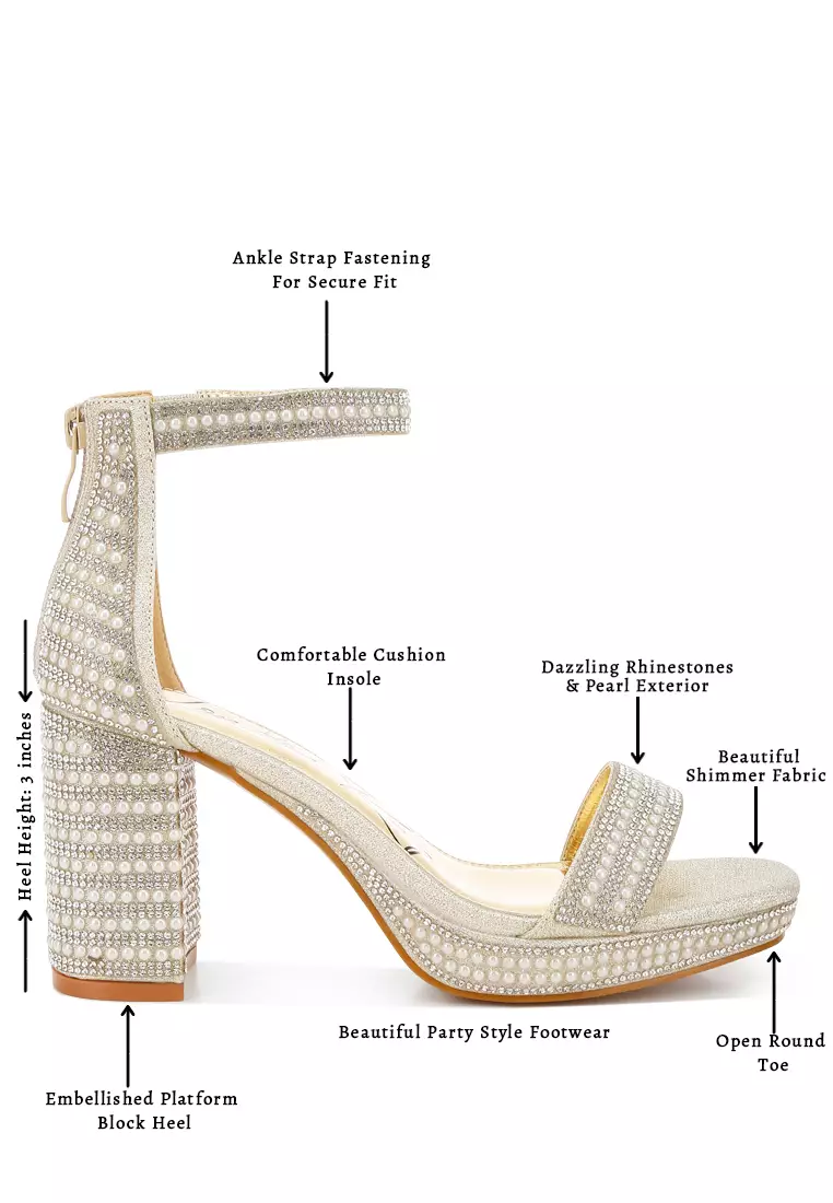 Sandal Berlian Imitasi Dan Hiasan Mutiara dalam Emas