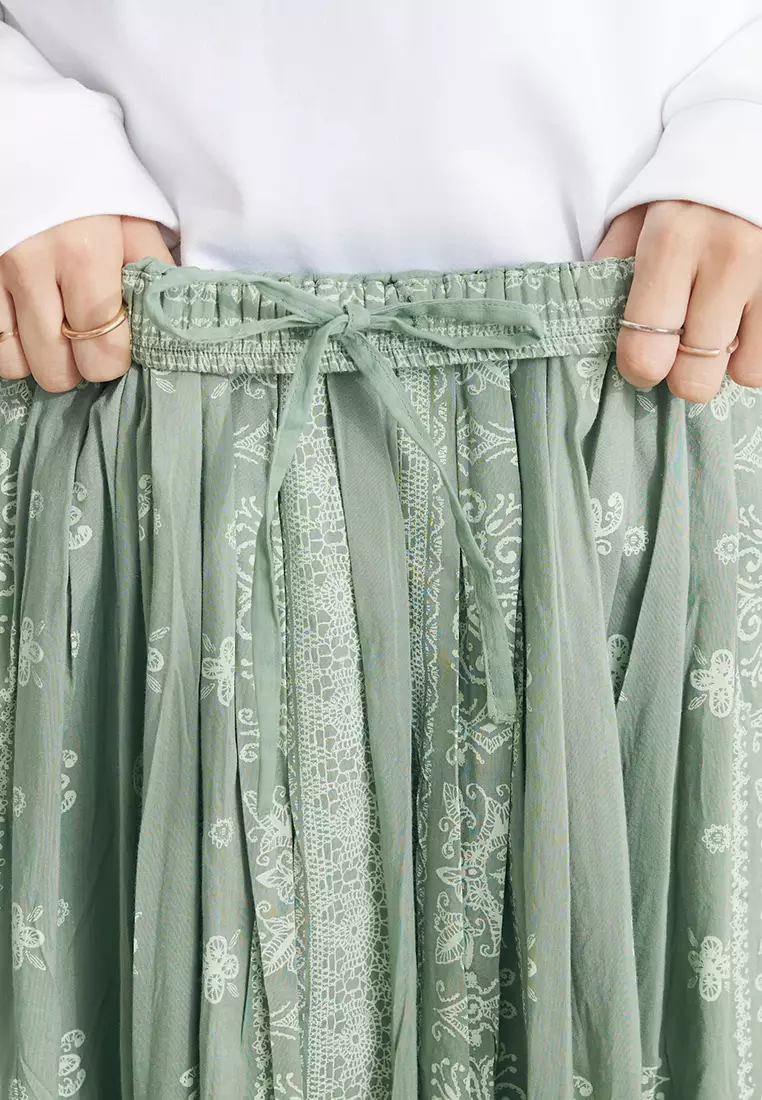 Craft Standard Boutique - Michio Pattern Maxi Skirt Light Green