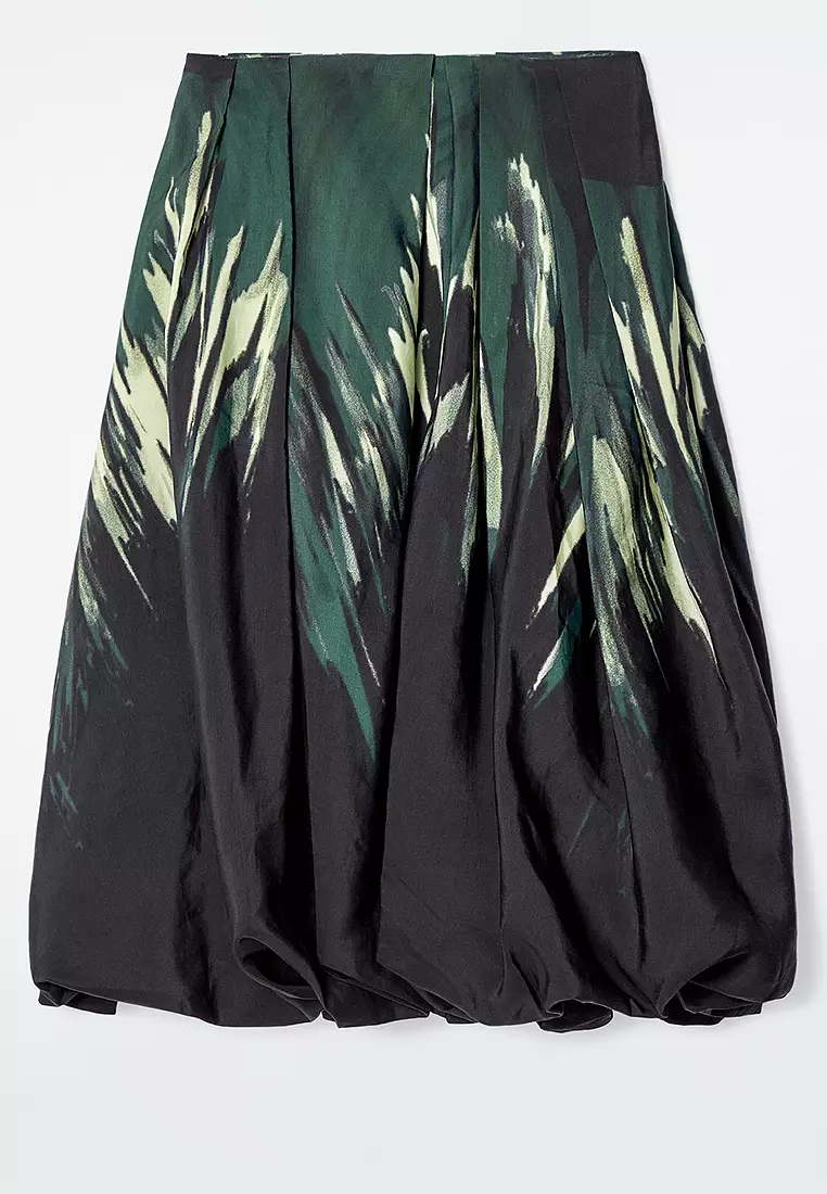 Printed Bubble-Hem Midi Skirt
