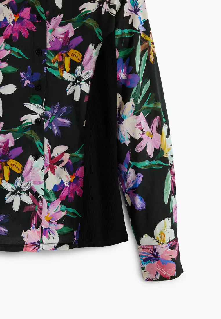 Combined silhouette floral shirt