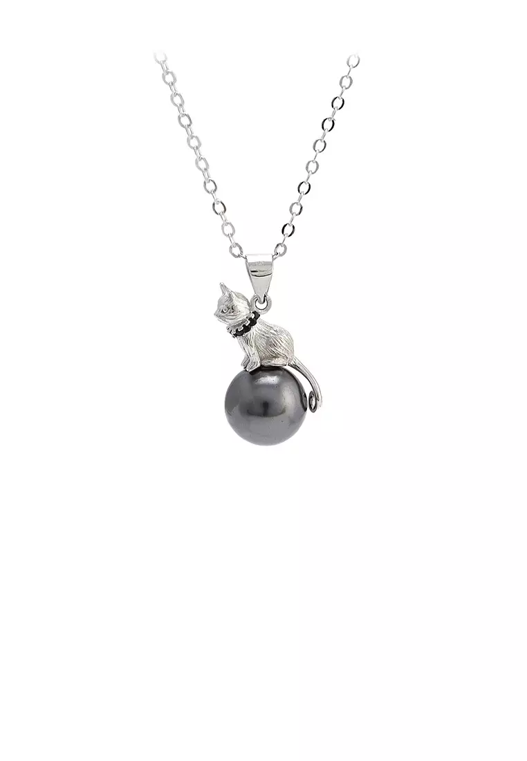 Buy Glamorousky 925 Sterling Silver Simple Cute Cat Black