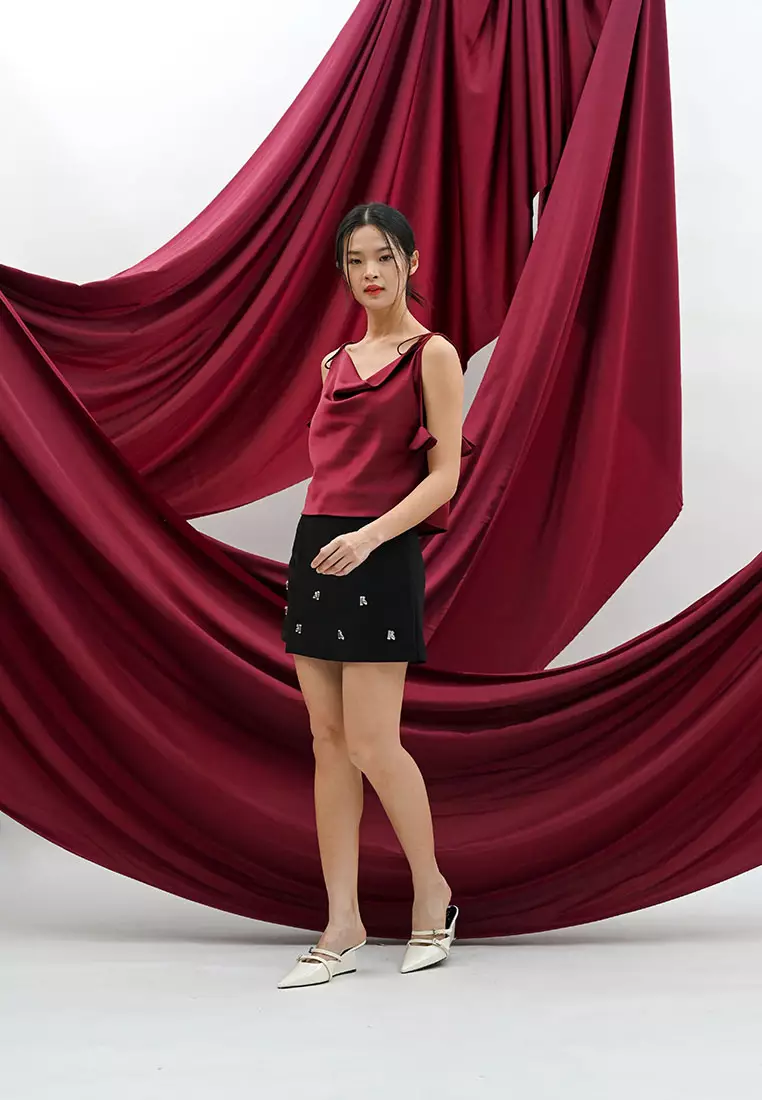 Petal Draped Tank Top in Maroon