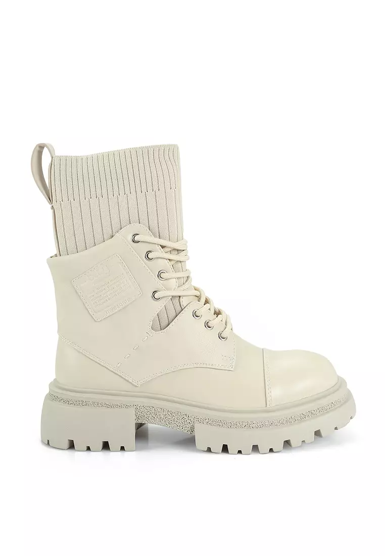 White lace up cheap snow boots
