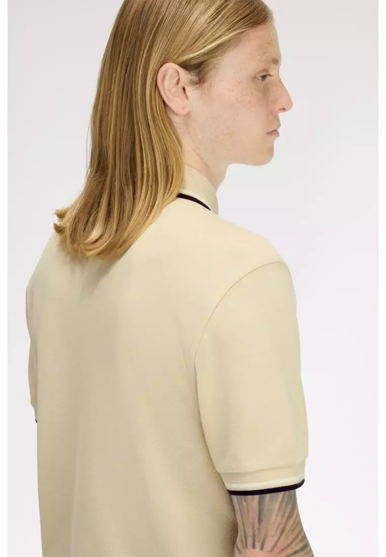 Fred Perry M3600 Twin Tipped Fred Perry Shirt (Oatmeal / Snow White / Anchor Grey)