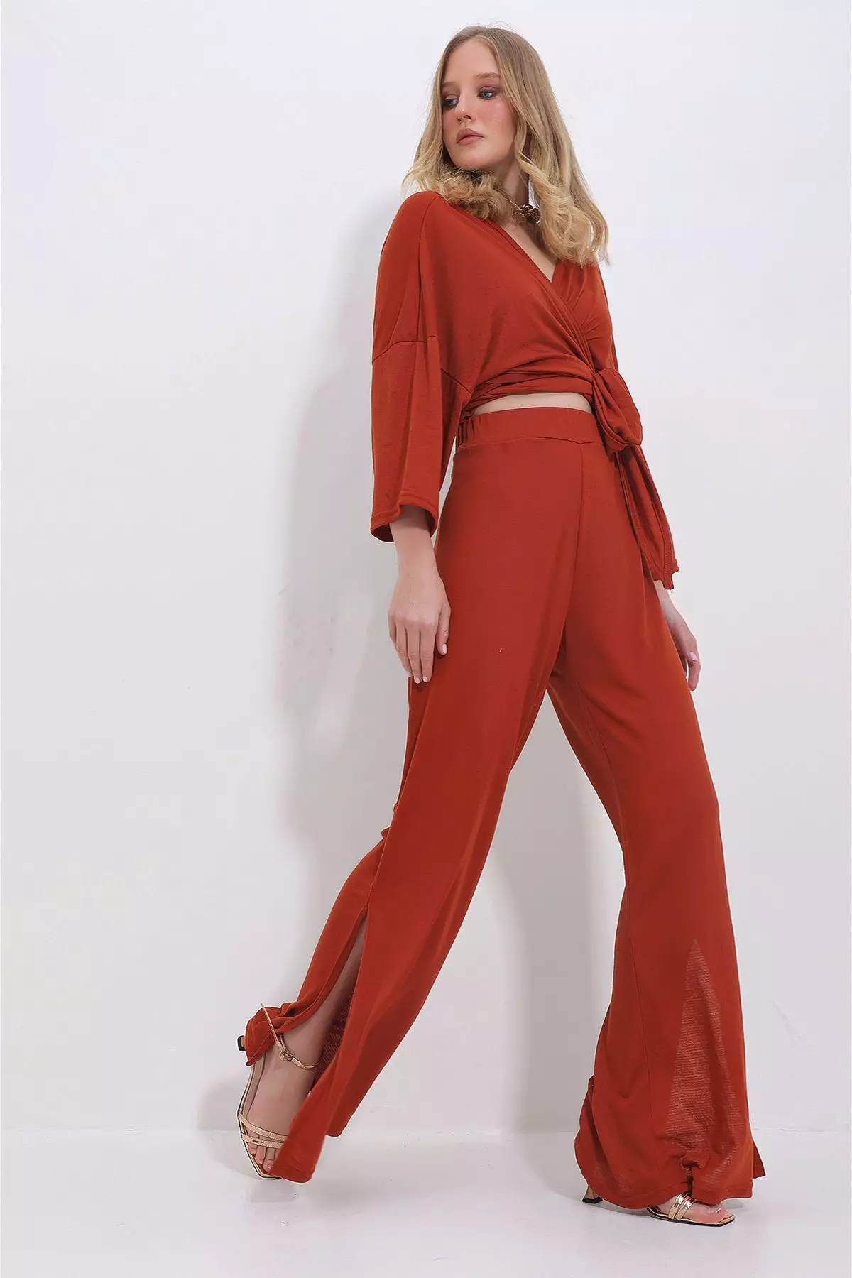 Wrap Top & Wide Leg Pants Set