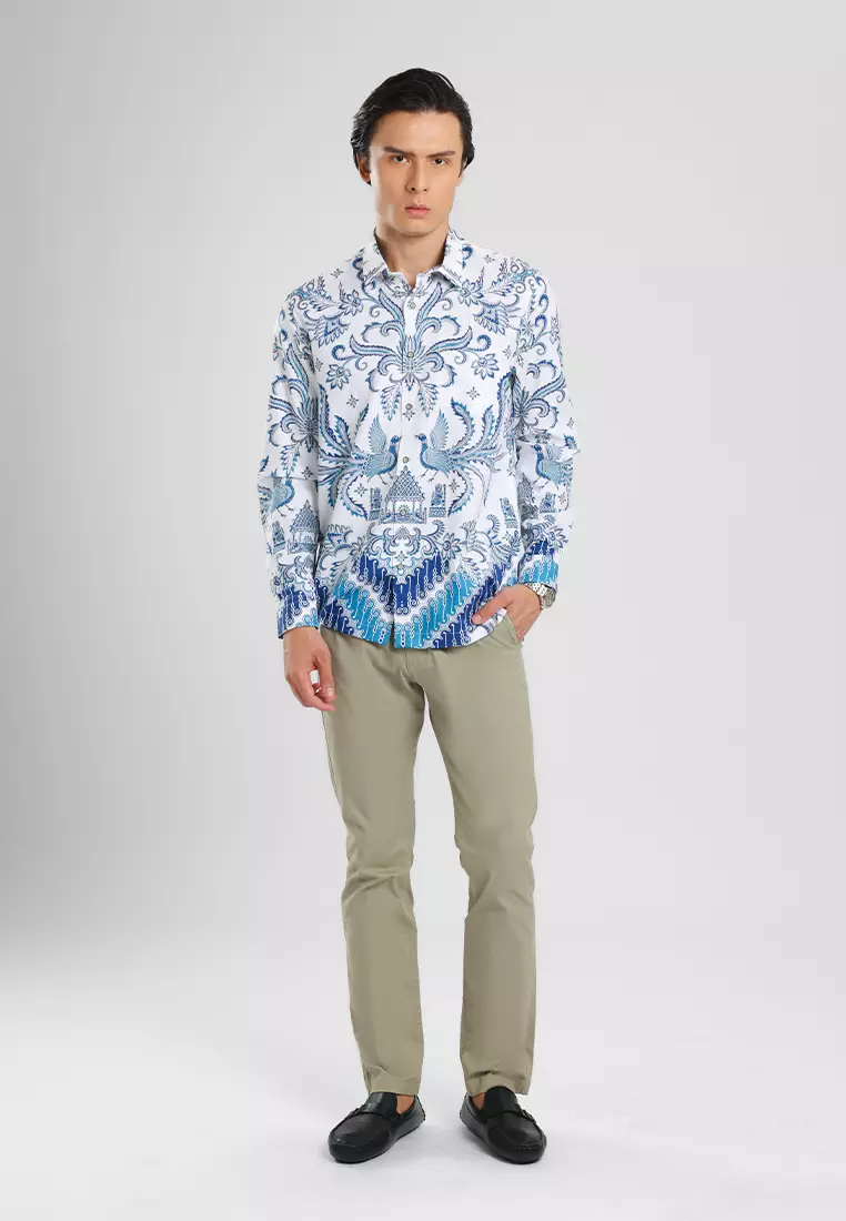 MANZONE - Kemeja Batik Lengan Panjang Pria Pramudjo Modern Fit - Blue Warna Blue