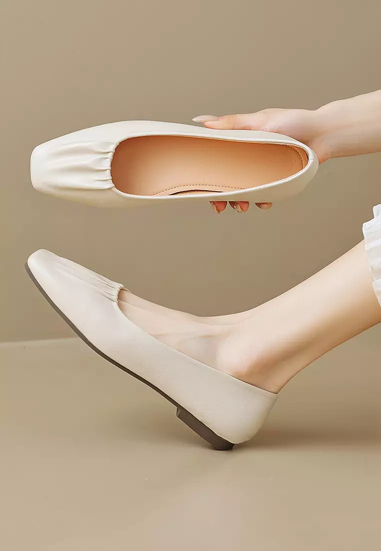 Square Toe Microfiber Leather Flat Shoes WW888-1