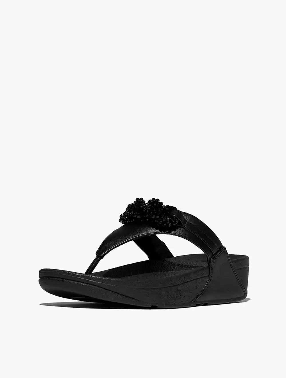 Fitflop Lulu Beaded-Chain Leather Toe-Post Sandals - Black