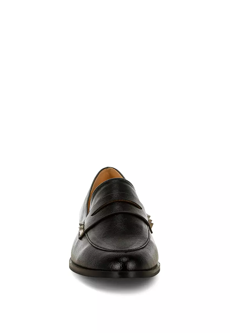 Penny Strap Metallic Loafers in Black