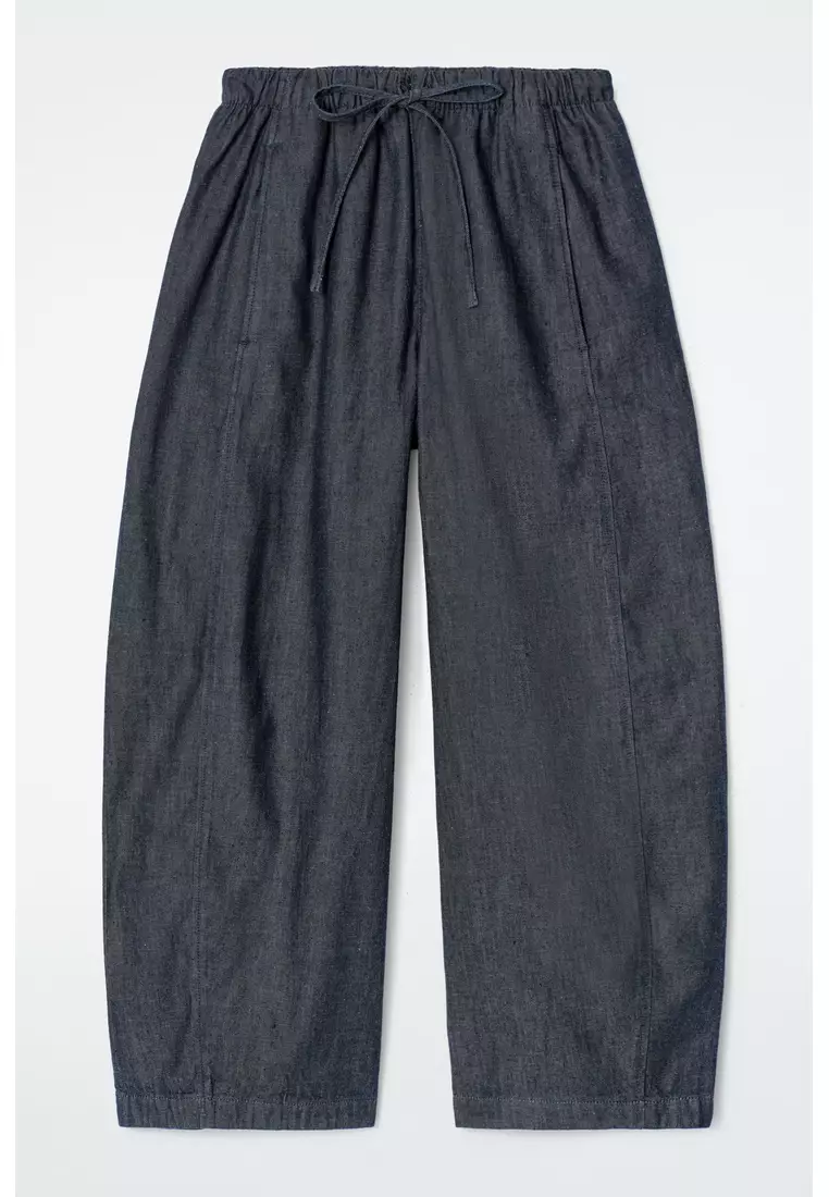 BARREL-LEG DENIM DRAWSTRING TROUSERS