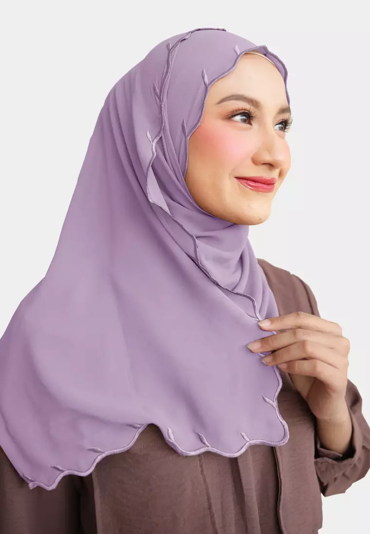 Zelena - Clarisa Shawl Embroidery | Hijab Pashmina Bordir - Lilac Eclips