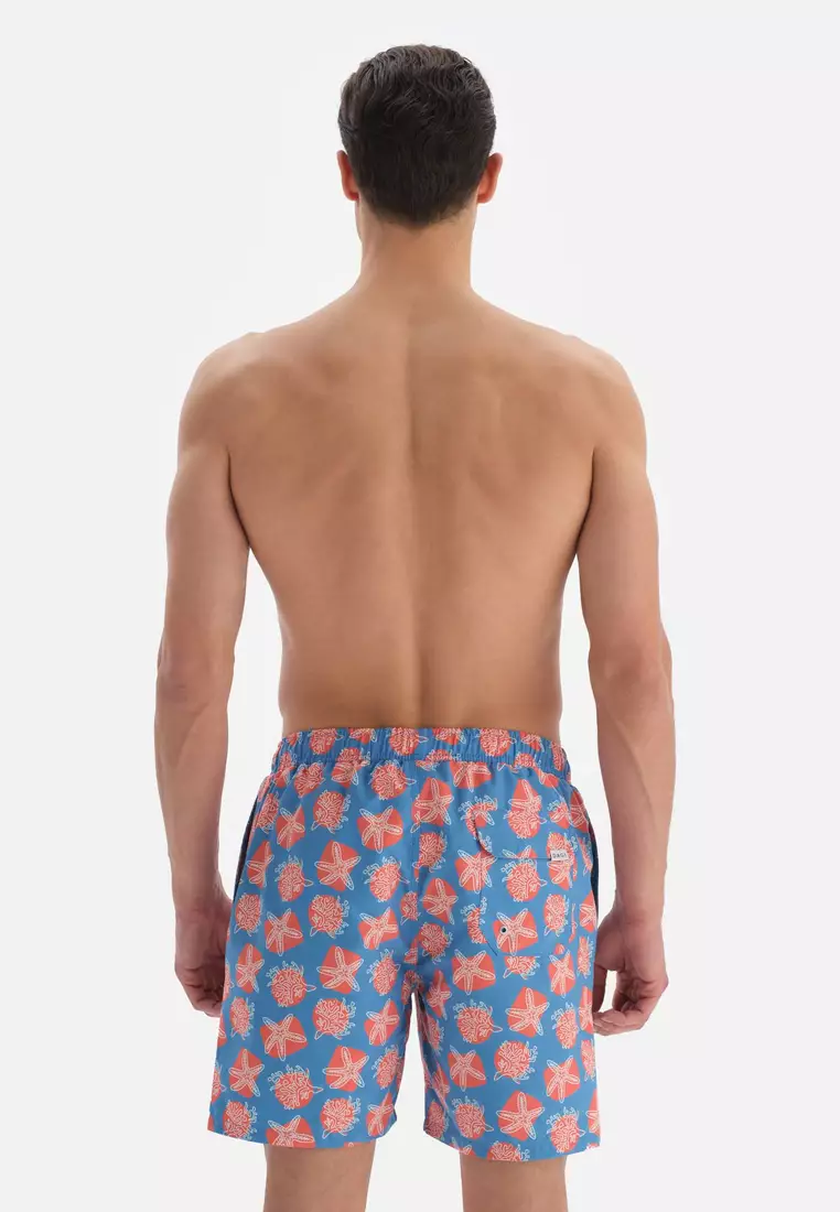 Blue - Salmon Shorts, Coral Printed, Regular Leg, Swimwear for Men