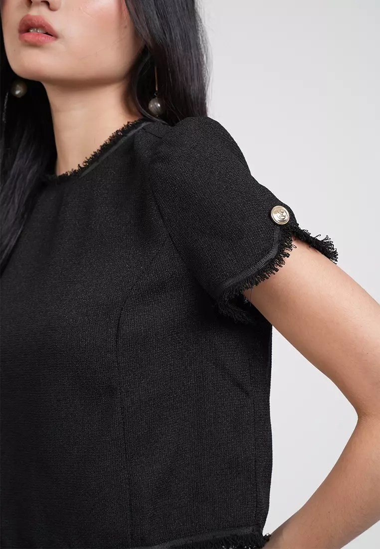 Solene Textured Tweed Shell Cropped Top