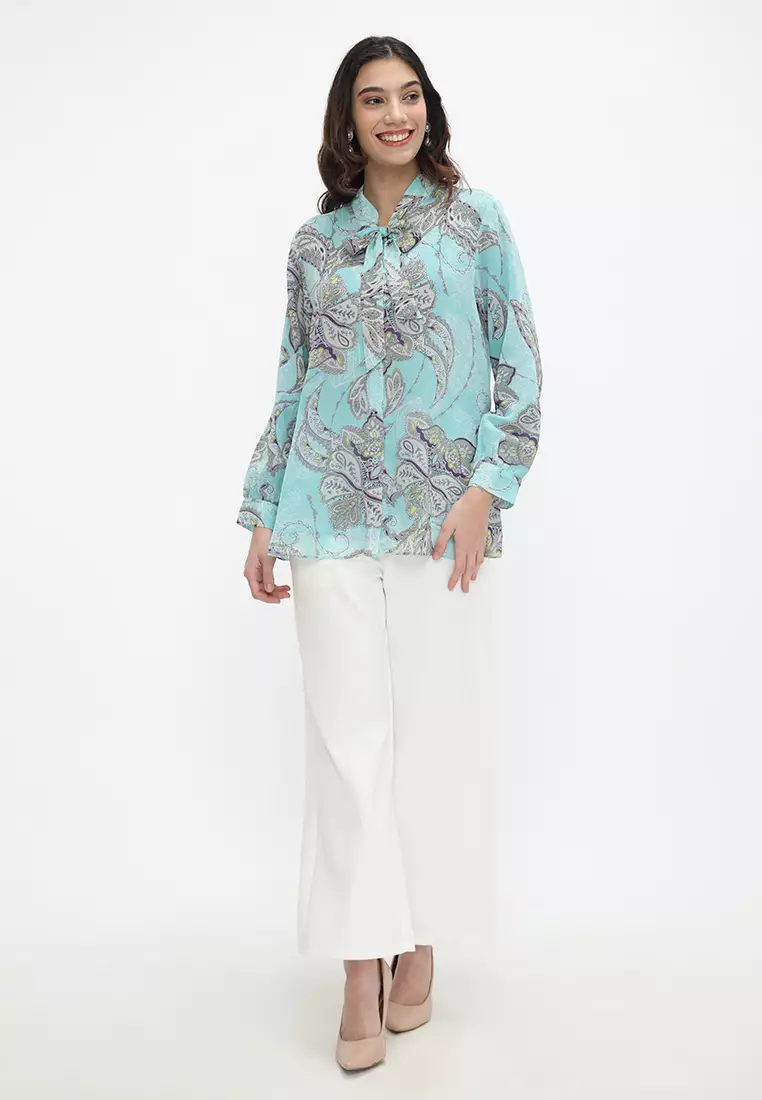 Paisley Blouse Korean Look Sky Blue By Brilliant Girl Warna BIRU