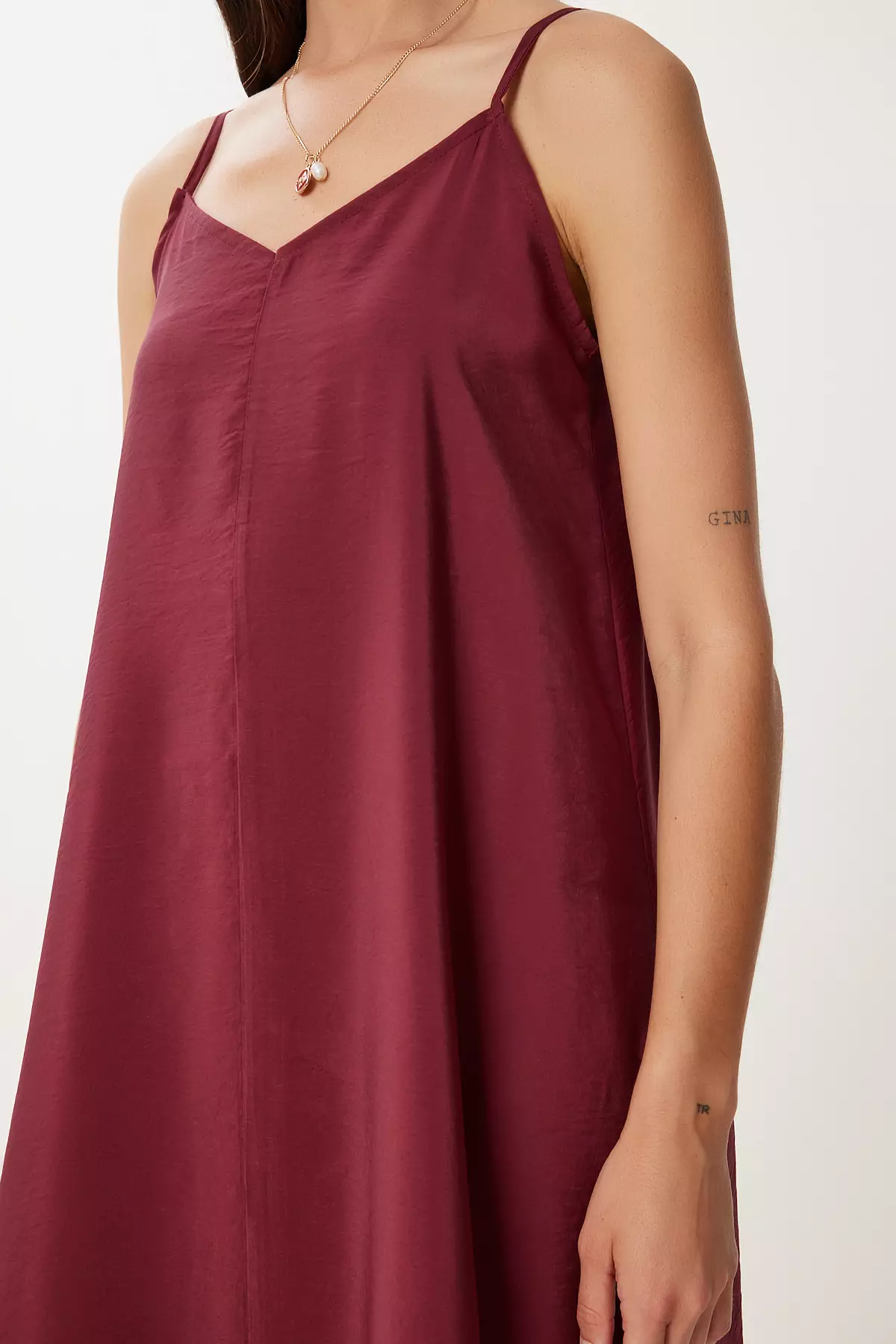 Women's Burgundy Strap Basic Summer Modal Dress Fn03474