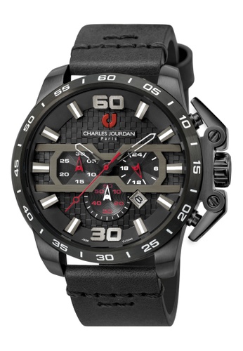 Charles Jourdan black Charles Jourdan Men CJ1044-1735C Black Genuine Leather Watch 1A173AC0F91C13GS_1