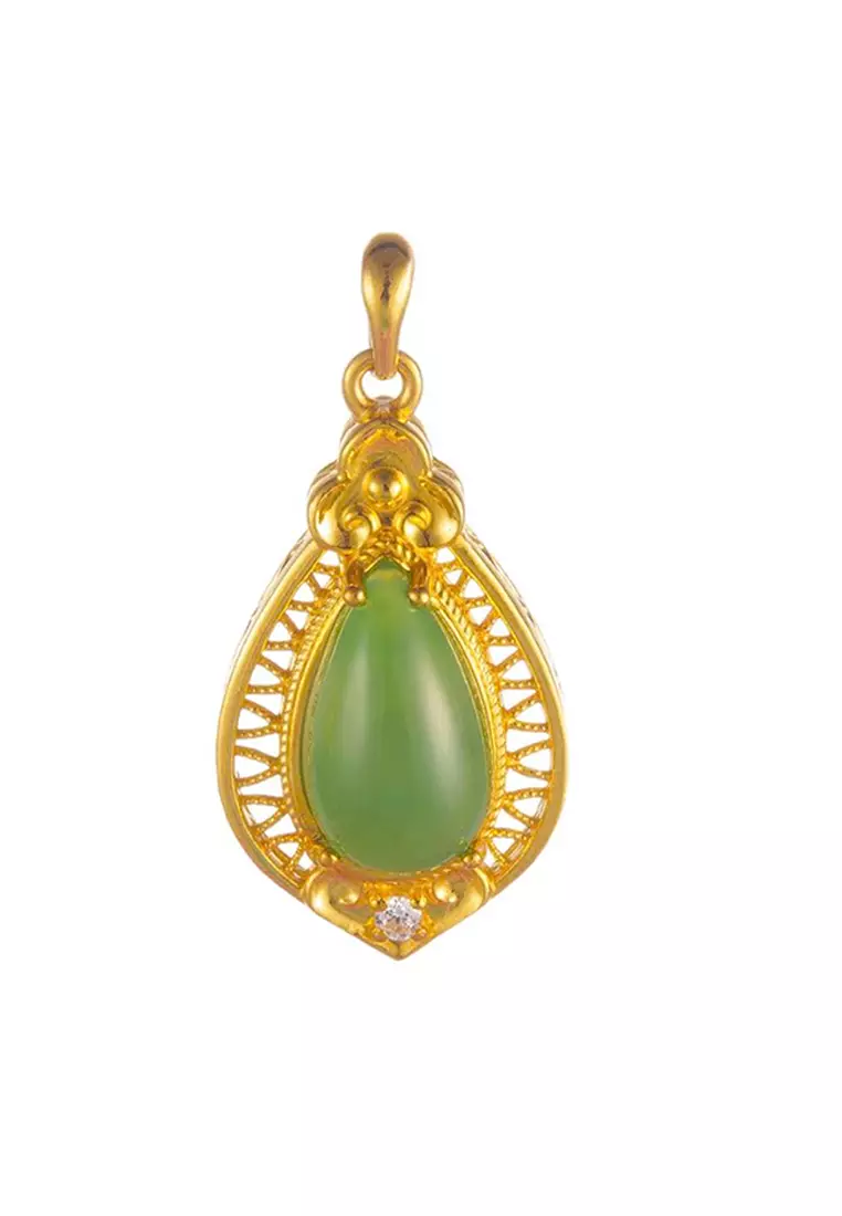 LITZ 999 (24K) Gold and Jade Pendant P162