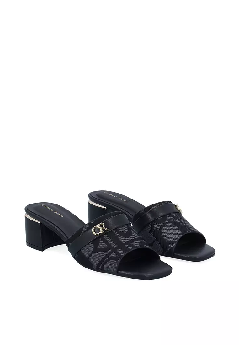 Black CR Vera Emblem Sandals